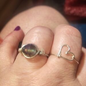 Silver Stacked Rings with Heart and Gemstone